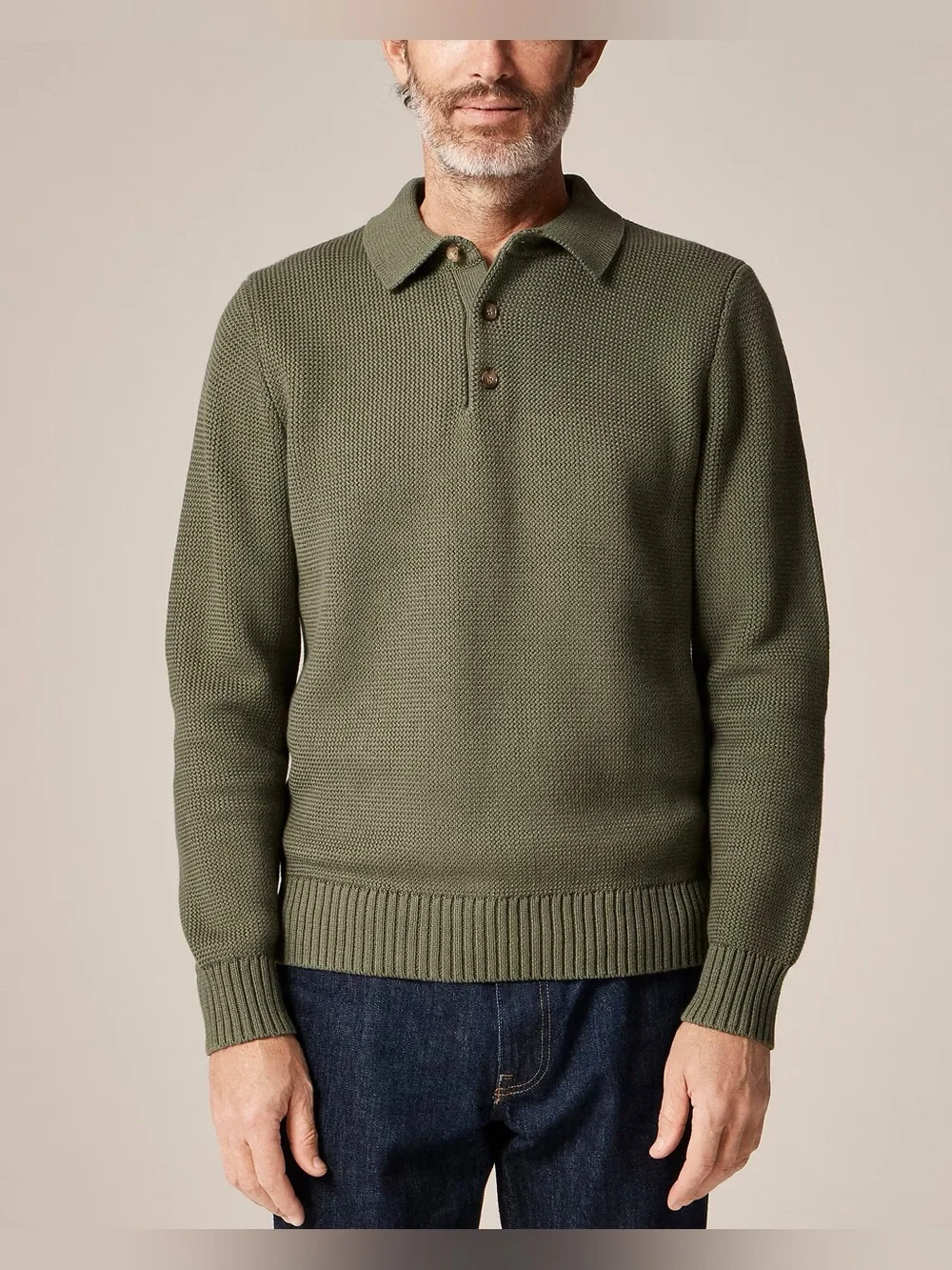 Cotton racking-stitch sweater-polo